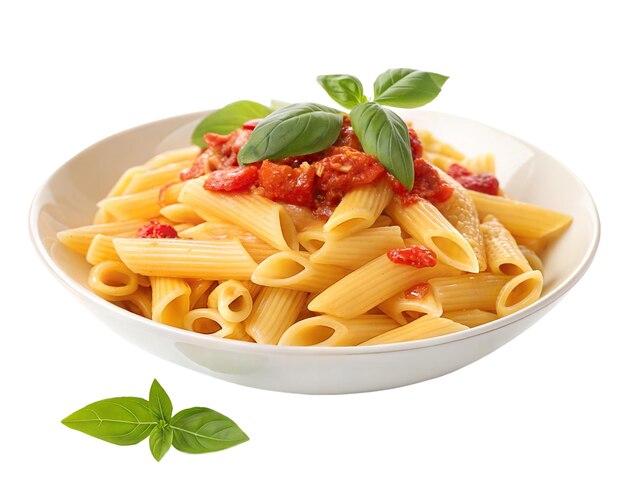 Miska s cestovinami a čerstvou bazalkou